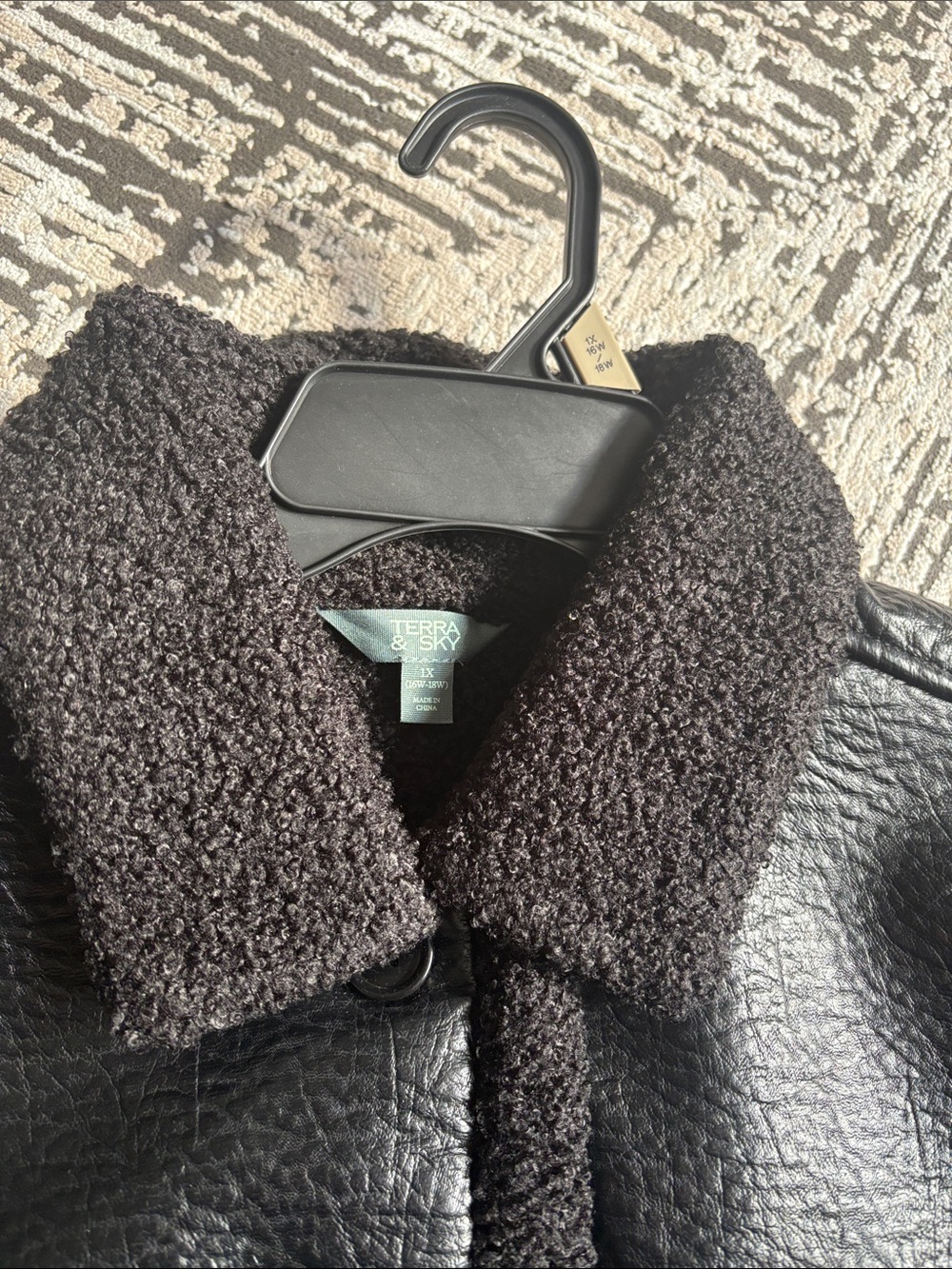 Black Faux-Leather Sherpa-Trim Jacket - Picture 4 of 4